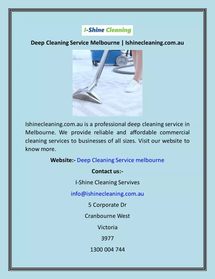 deep cleaning service melbourne ishinecleaning