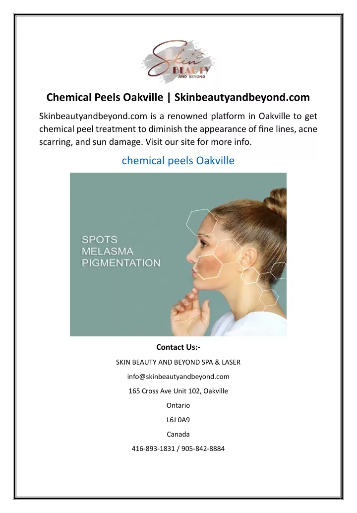 chemical peels oakville skinbeautyandbeyond com