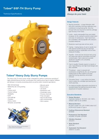 Tobee 8x6F-TH slurry pump technical data sheet