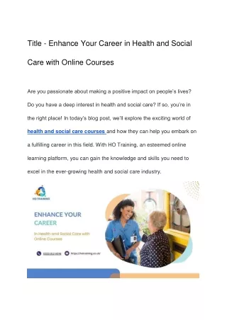 Enhance Your Career in Health and Social Care with Online Courses (1)