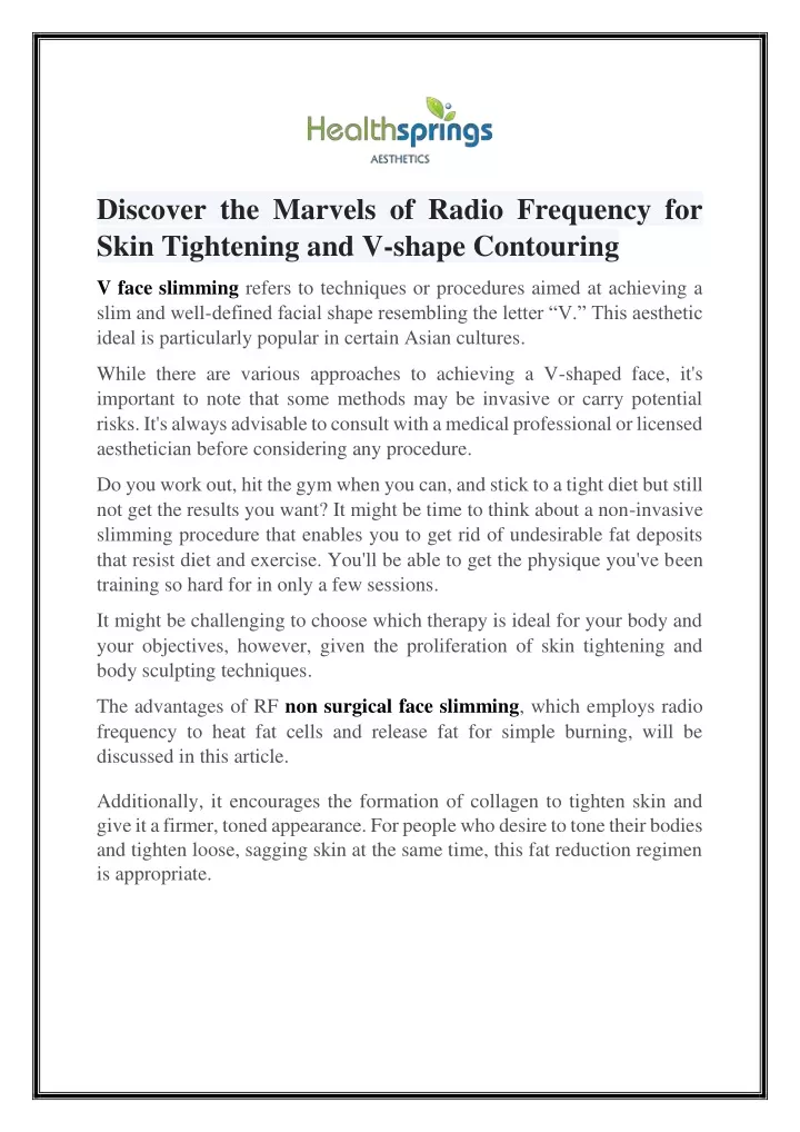 discover the marvels of radio frequency for skin