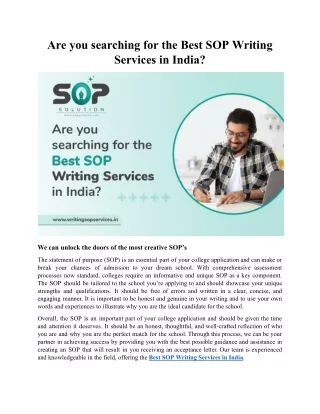 Are you searching for the Best SOP Writing Services in India