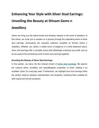 Enhancing Your Style with Silver Stud Earrings_ Unveiling the Beauty at Shivam Gems n Jewellery