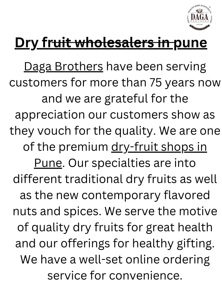 dry fruit wholesalers in pune daga brothers have