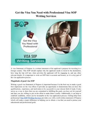 Get the Visa You Need with Professional Visa SOP Writing Services