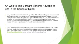 : An Ode to The Verdant Sphere: A Stage of Life in the Sands of Dubai