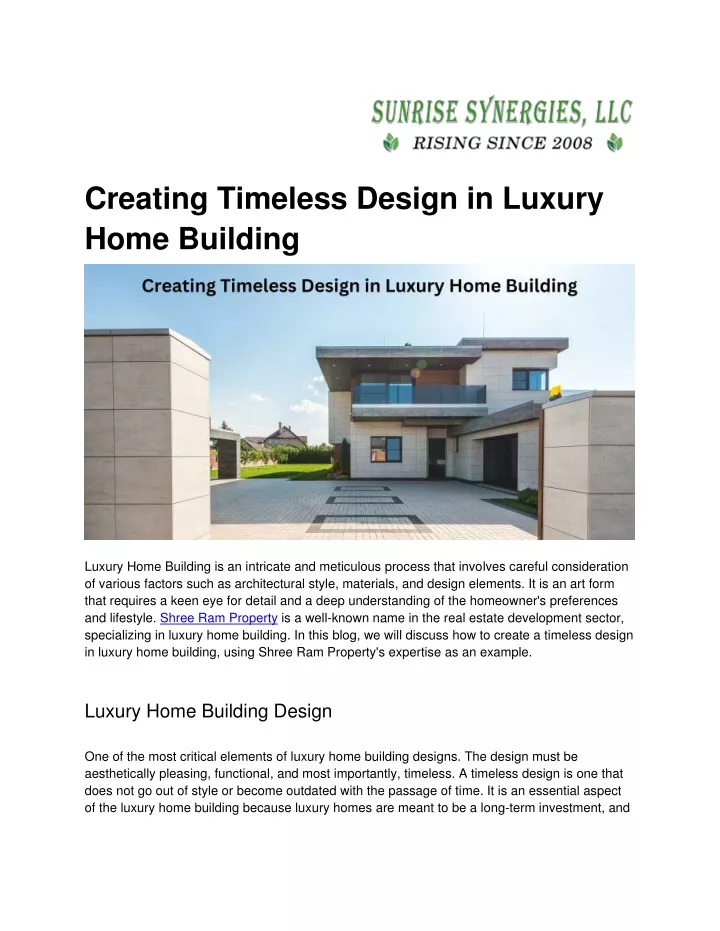 creating timeless design in luxury home building