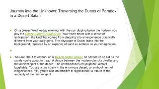 Journey into the Unknown: Traversing the Dunes of Paradox in a Desert Safari