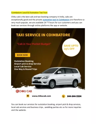 coimbatore local outstation taxi fare
