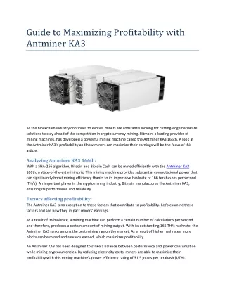 Guide to Maximizing Profitability with Antminer KA3