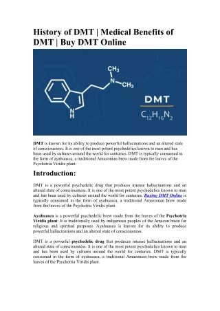 History of DMT - Medical Benefits of DMT - Buy DMT Online