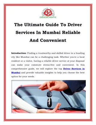 The Ultimate Guide To Driver Services In Mumbai Reliable And Convenient
