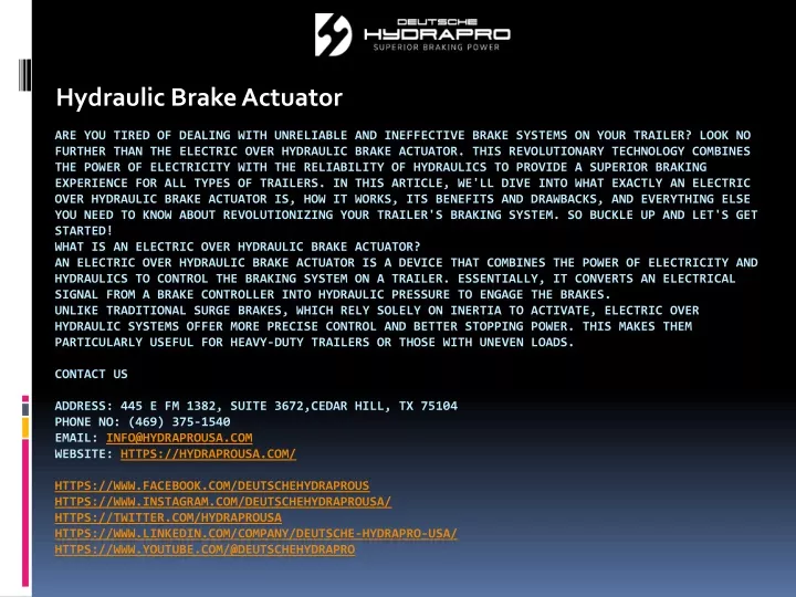 hydraulic brake actuator