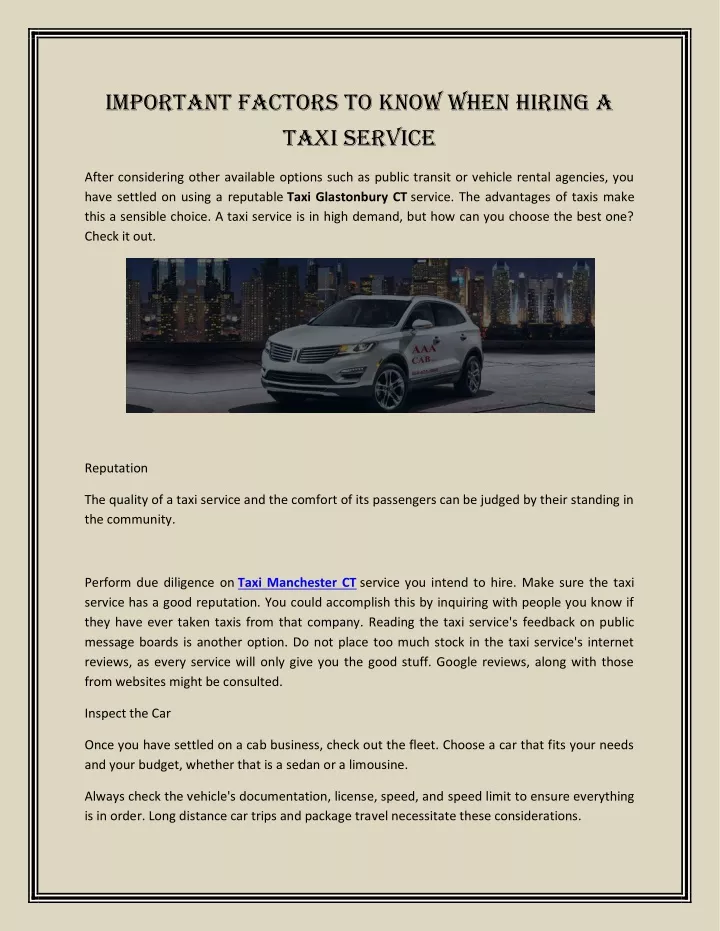 important factors to know when hiring a taxi