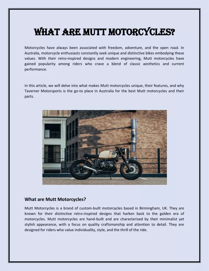what are mutt motorcycles what are mutt