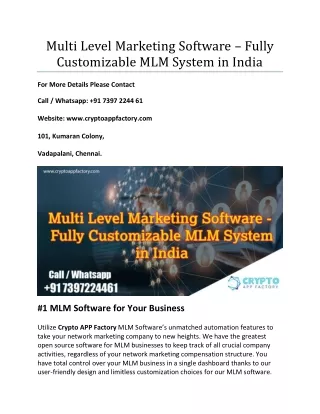 Multi Level Marketing Software – Fully Customizable MLM System in India