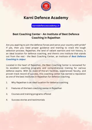 Best Coaching center - An Institute of Defence Coaching in Rajasthan