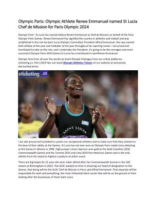 Olympic Paris  Olympic Athlete Renee Emmanuel named St Lucia Chef de Mission for Paris Olympic 2024