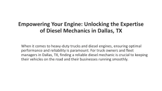 Empowering Your Engine: Unlocking the Expertise of Diesel Mechanics in Dallas, T