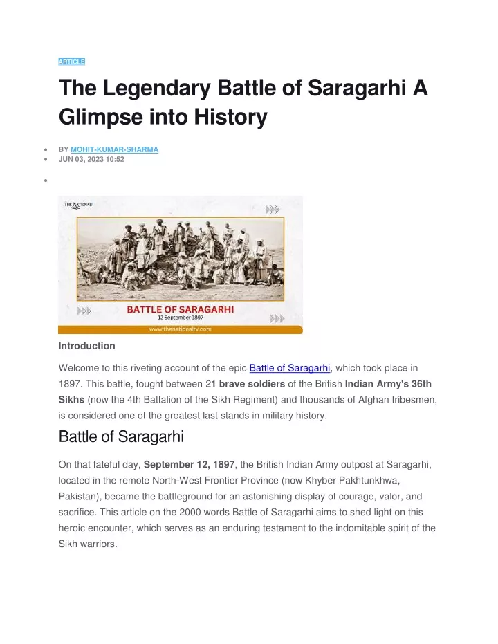 article the legendary battle of saragarhi