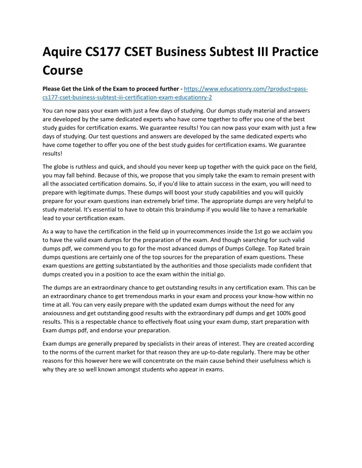 aquire cs177 cset business subtest iii practice