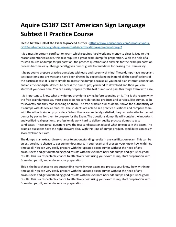 aquire cs187 cset american sign language subtest