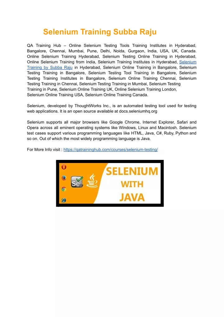 selenium training subba raju