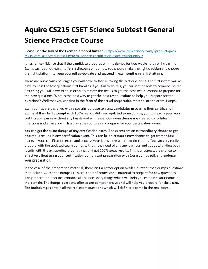 aquire cs215 cset science subtest i general