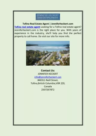 Tofino Real Estate Agent | Jenniferheckert.com