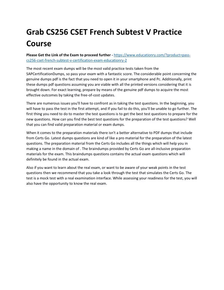 grab cs256 cset french subtest v practice course