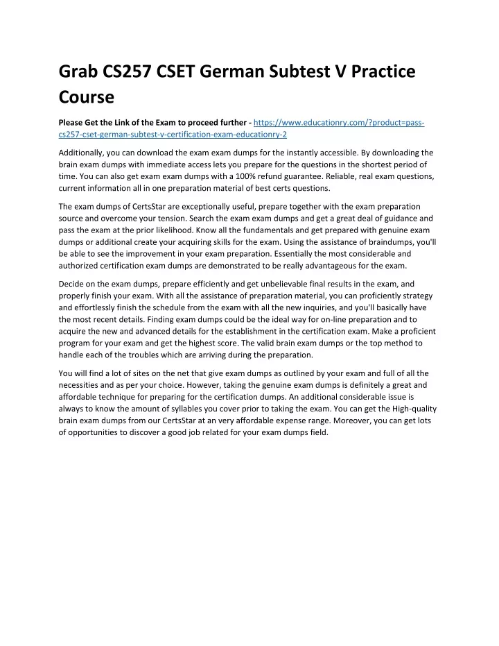 grab cs257 cset german subtest v practice course