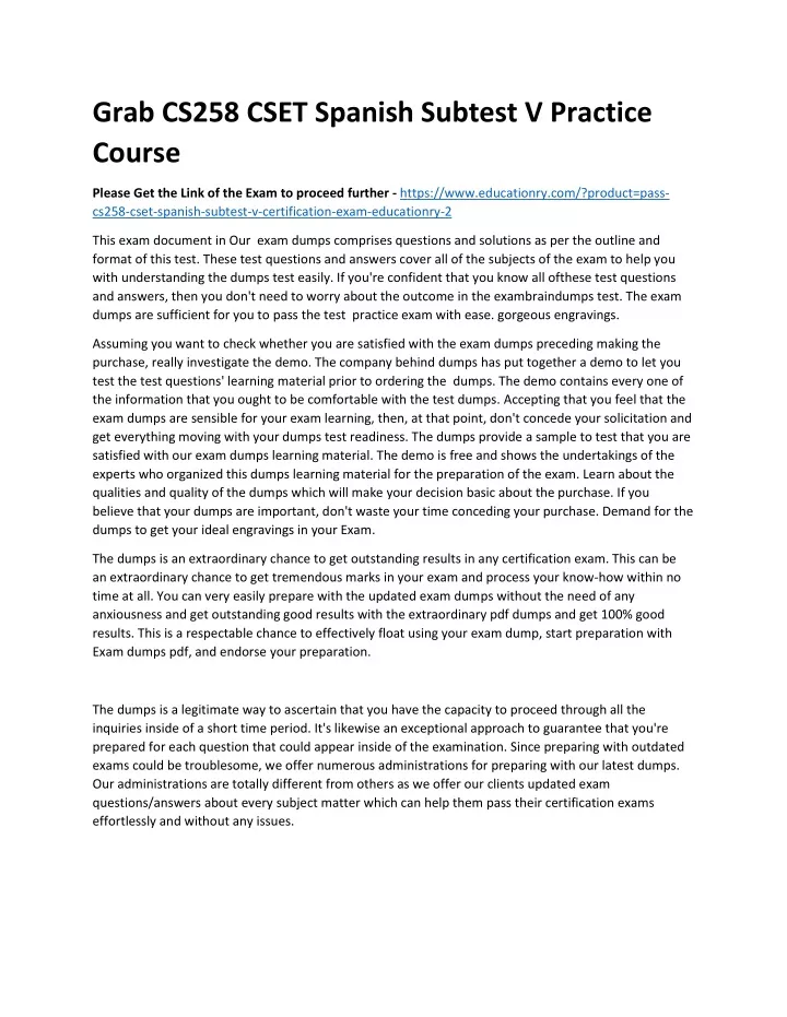 grab cs258 cset spanish subtest v practice course