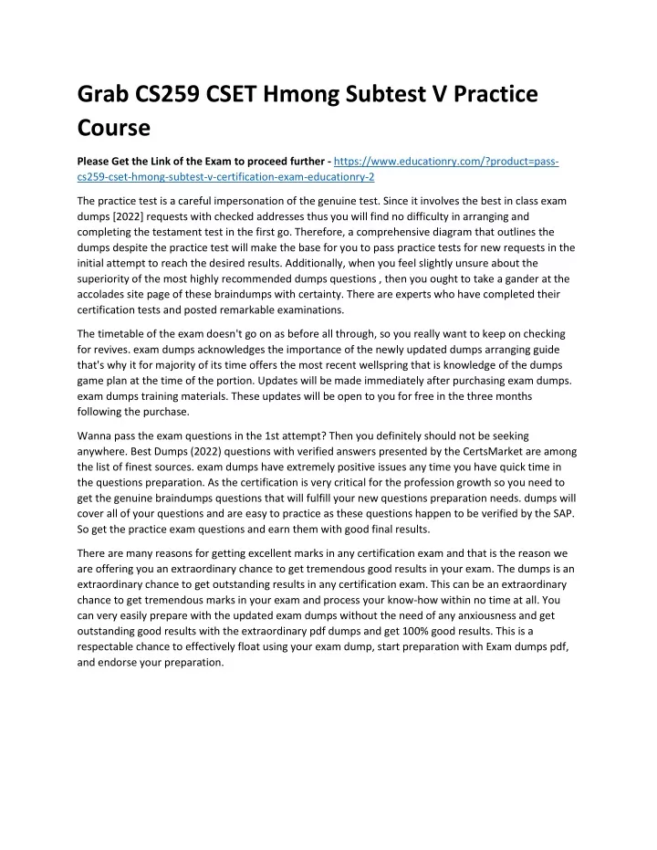 grab cs259 cset hmong subtest v practice course