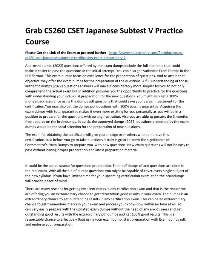 grab cs260 cset japanese subtest v practice course