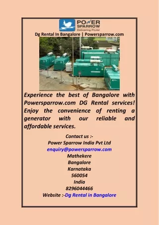 dg rental in bangalore powersparrow com