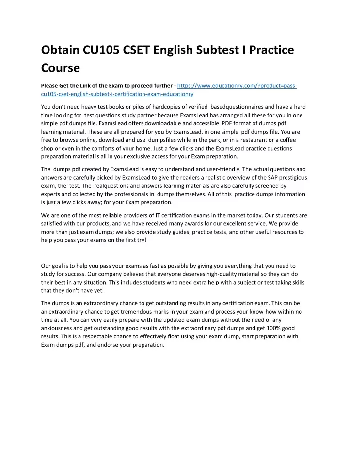 obtain cu105 cset english subtest i practice