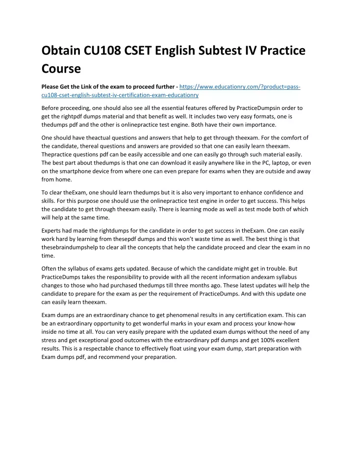 obtain cu108 cset english subtest iv practice