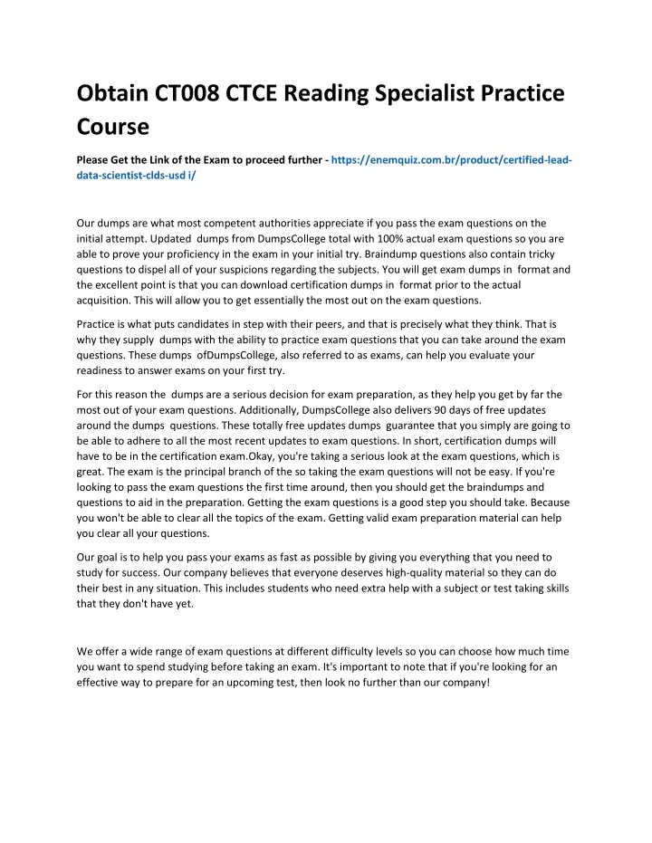 obtain ct008 ctce reading specialist practice