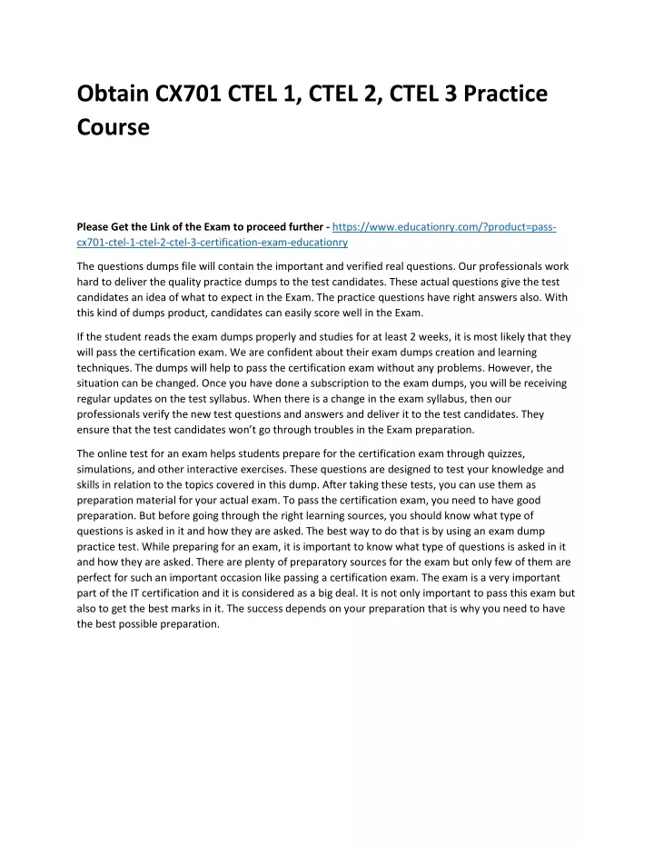 obtain cx701 ctel 1 ctel 2 ctel 3 practice course