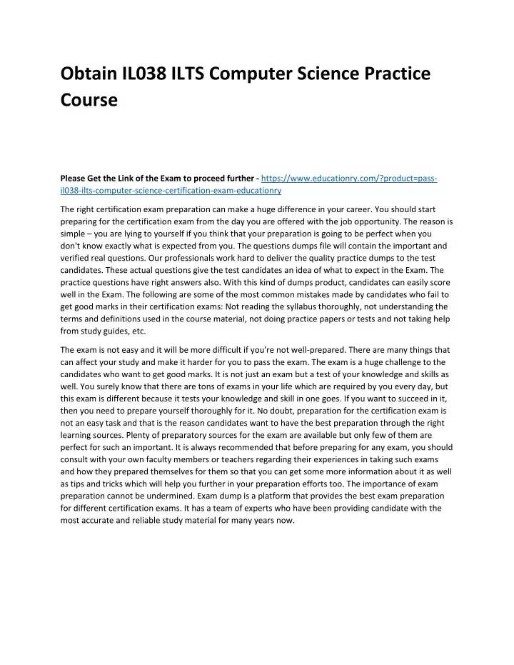 obtain il038 ilts computer science practice course