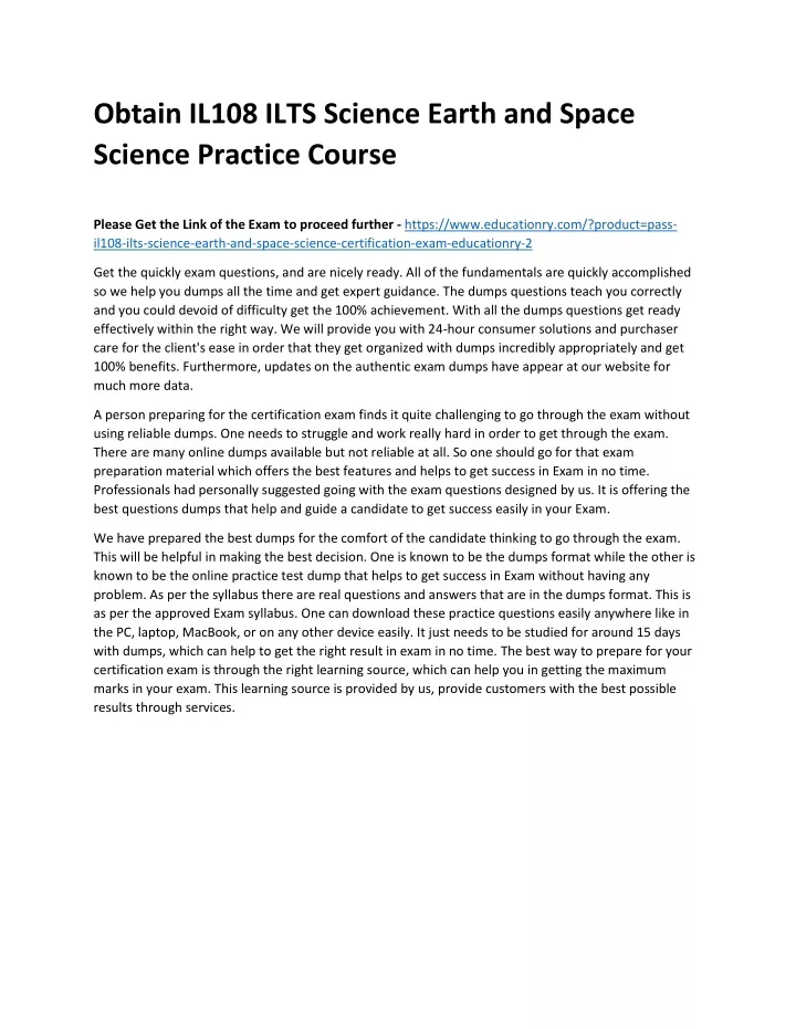 obtain il108 ilts science earth and space science