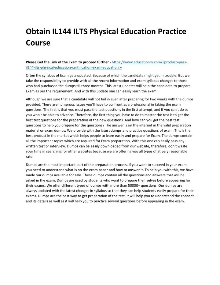 obtain il144 ilts physical education practice