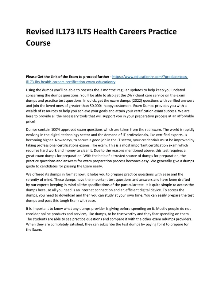 revised il173 ilts health careers practice course