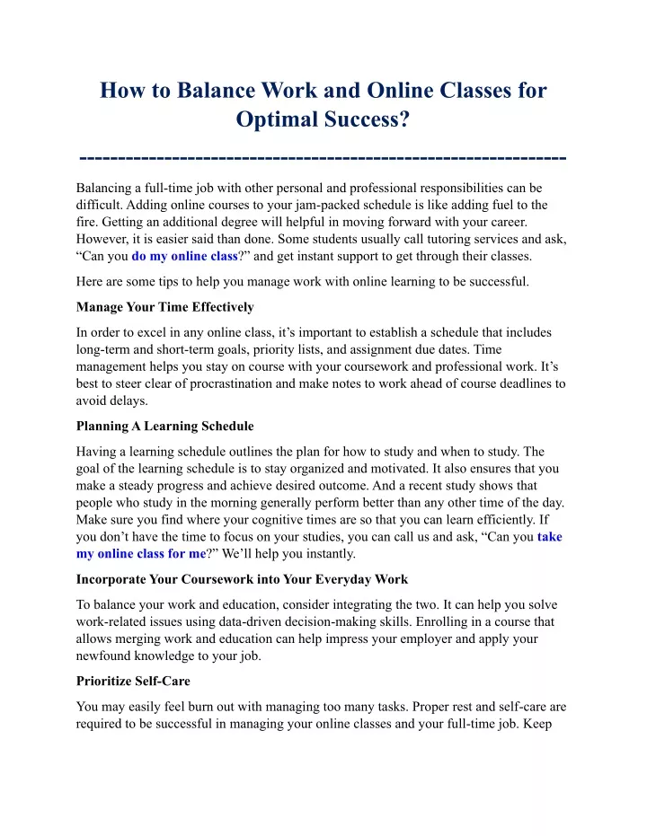 how to balance work and online classes