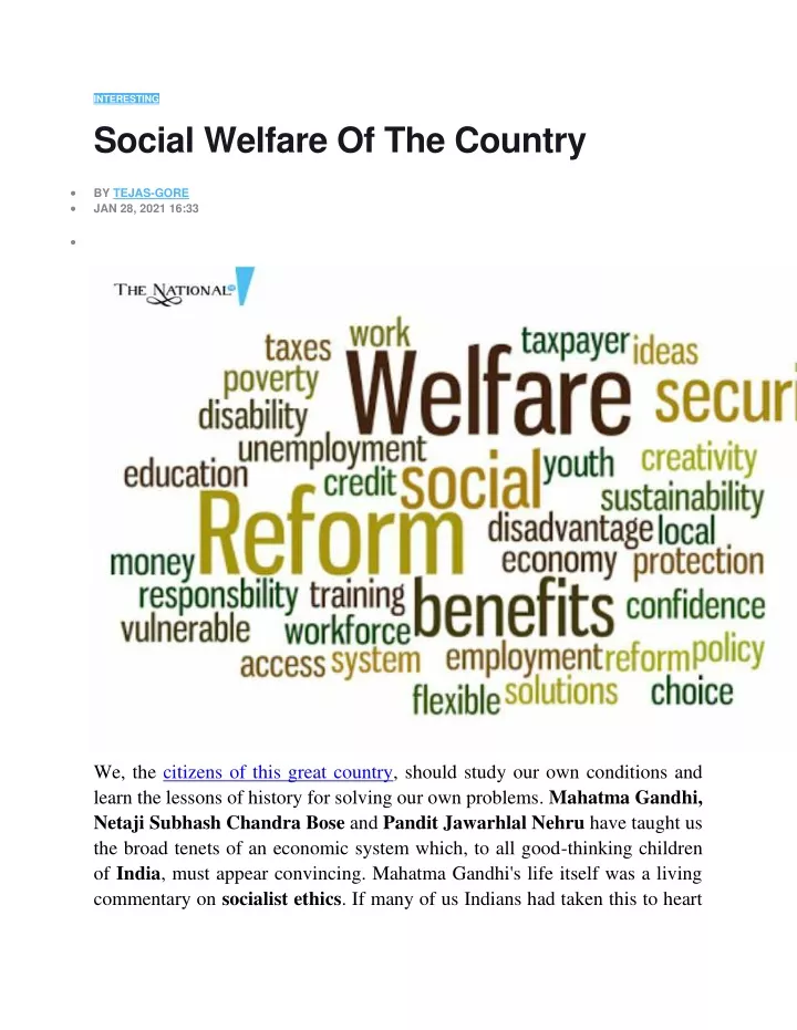 interesting social welfare of the country