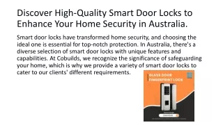 Discover High-Quality Smart Door Locks to Enhance Your Home Security in Australia