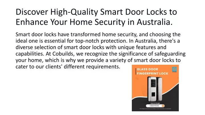discover high quality smart door locks to enhance your home security in australia