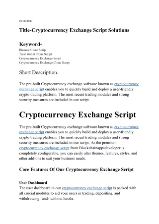 Cryptocurrency Exchange(Binance Clone,Trust Clone )Script 01-06-2023