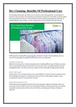 Dry Cleaning Benefits Of Professional Care
