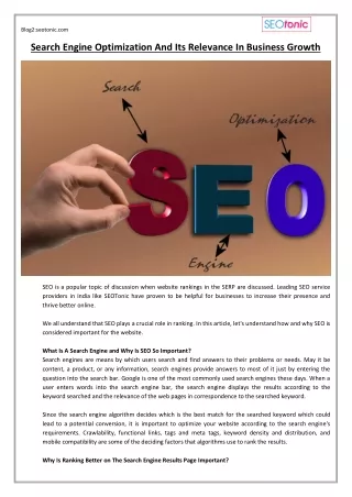 Search Engine Optimization and Its Relevance in Business Growth